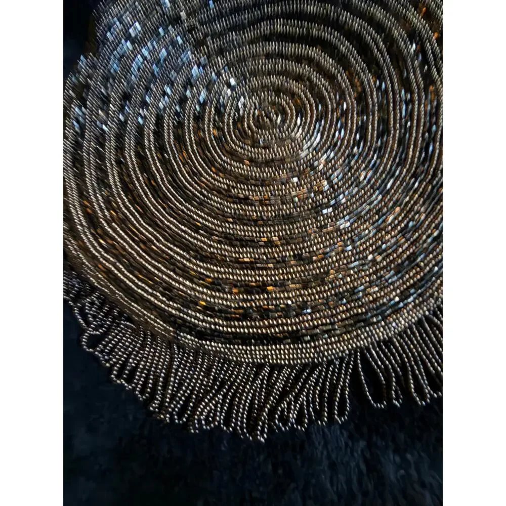 Round Beaded Evening Purse Bronze Spiral Fringe Clutch